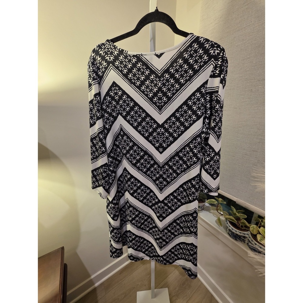 Womens Black White 3/4 Sleeve Chevron Print Stretch Dress 18W Boho Career Casual - Picture 12 of 16